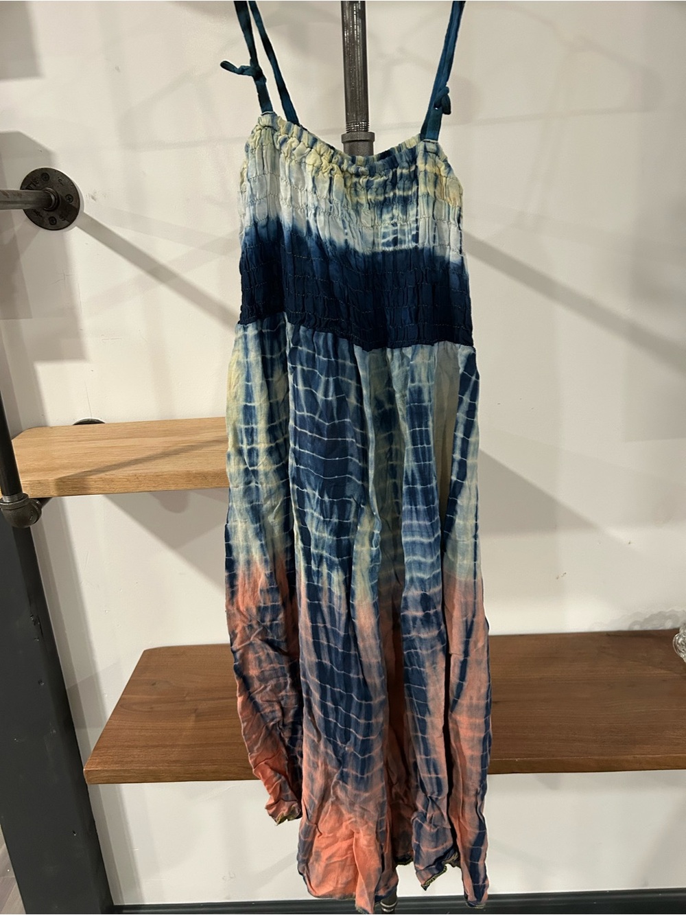 Tie-Dye Sleeveless Maxi Dress in Blue, Green & Coral